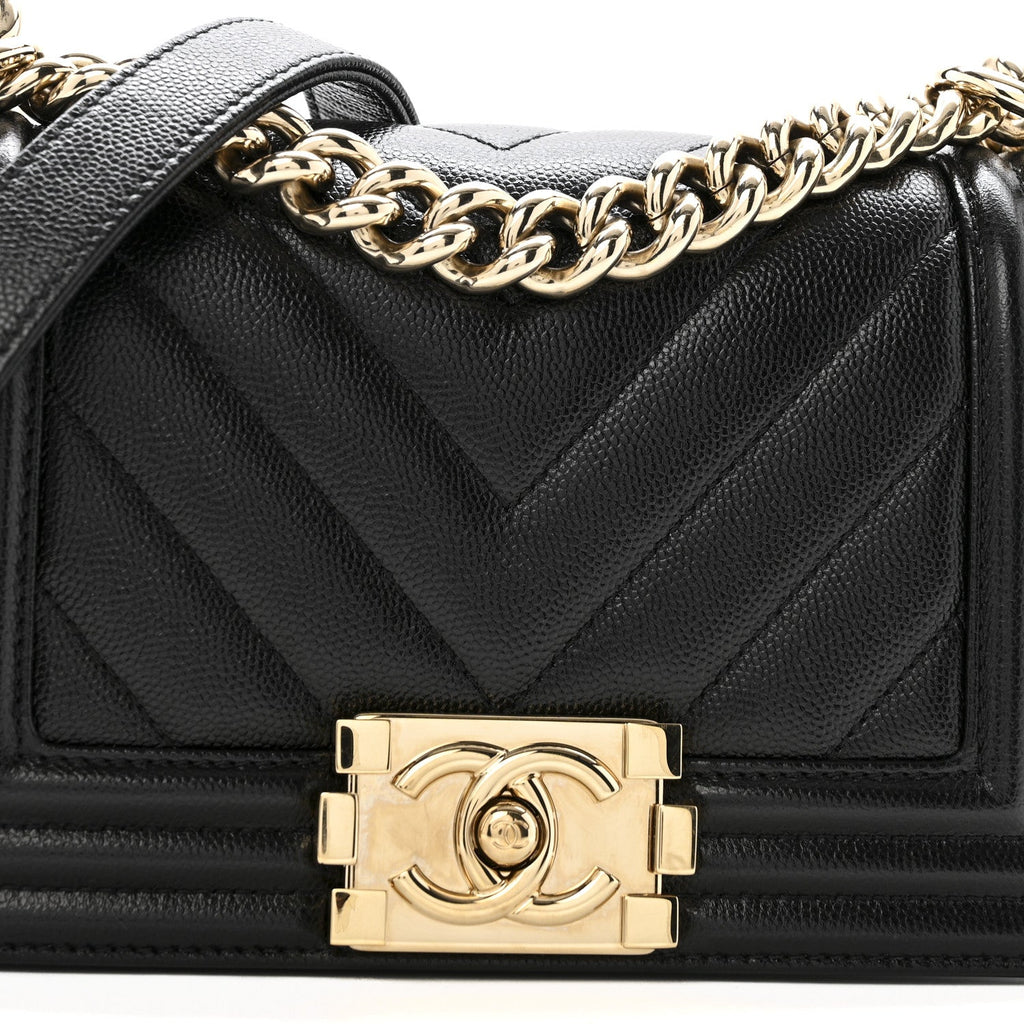 Chanel Caviar Chevron Quilted Small Boy Flap Black