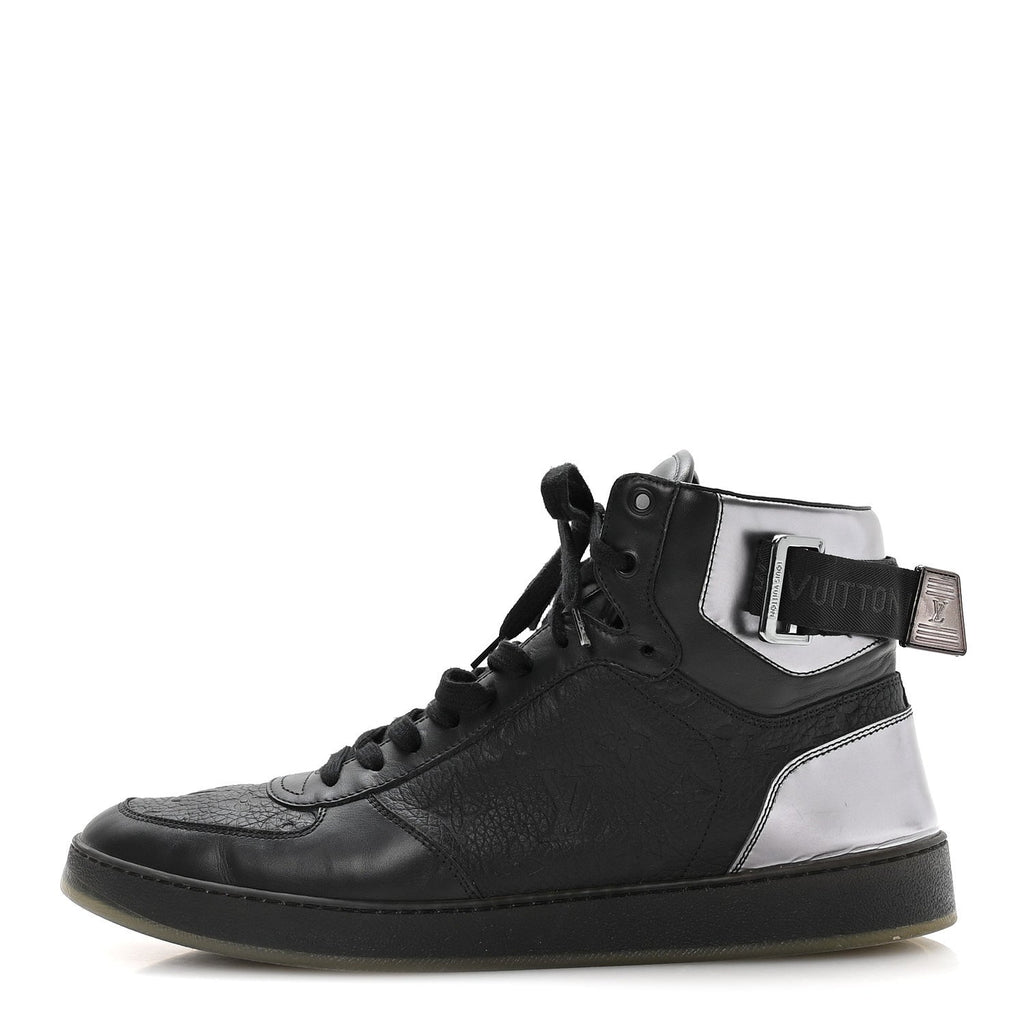 Louis Vuitton Calfskin Embossed Monogram Rivoli High Top Sneakers 11 Black Silver