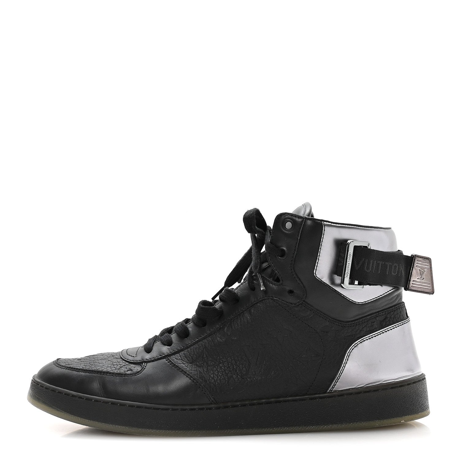 Louis Vuitton Calfskin Embossed Monogram Rivoli High Top Sneakers 11 Black Silver