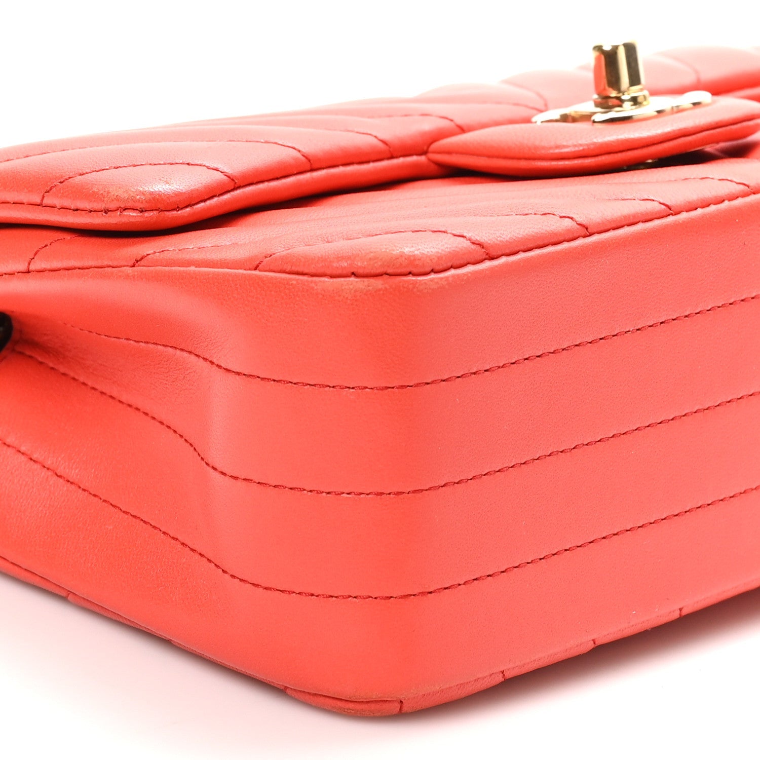 Chanel Lambskin Chevron Quilted Mini Rectangular Flap Red