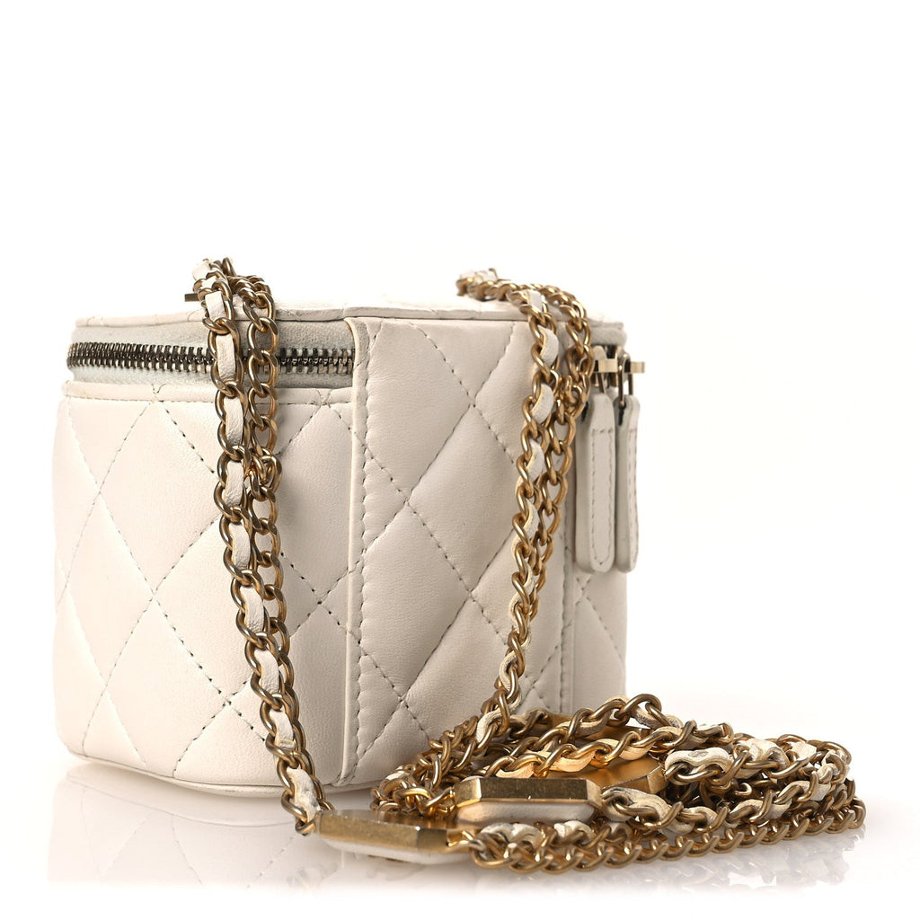 Chanel Lambskin Quilted Mini Vanity Case With Chain White