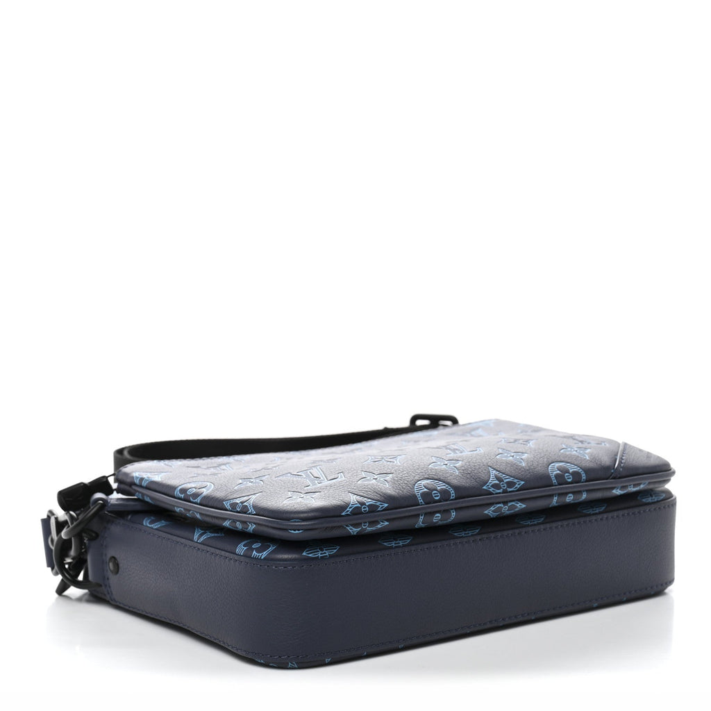 Louis Vuitton Calfskin Monogram Shadow Trio Messenger Navy River Blue