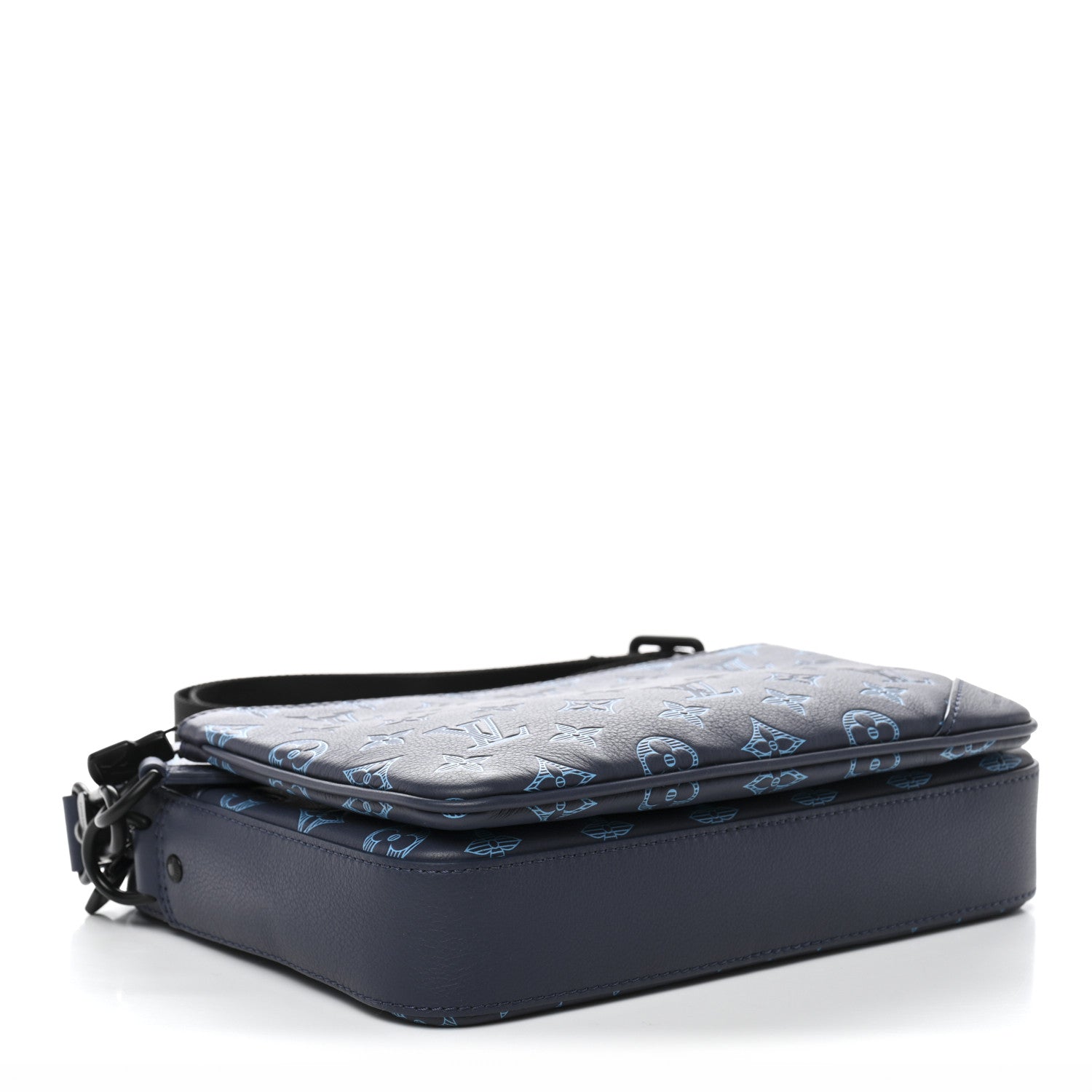 Louis Vuitton Calfskin Monogram Shadow Trio Messenger Navy River Blue