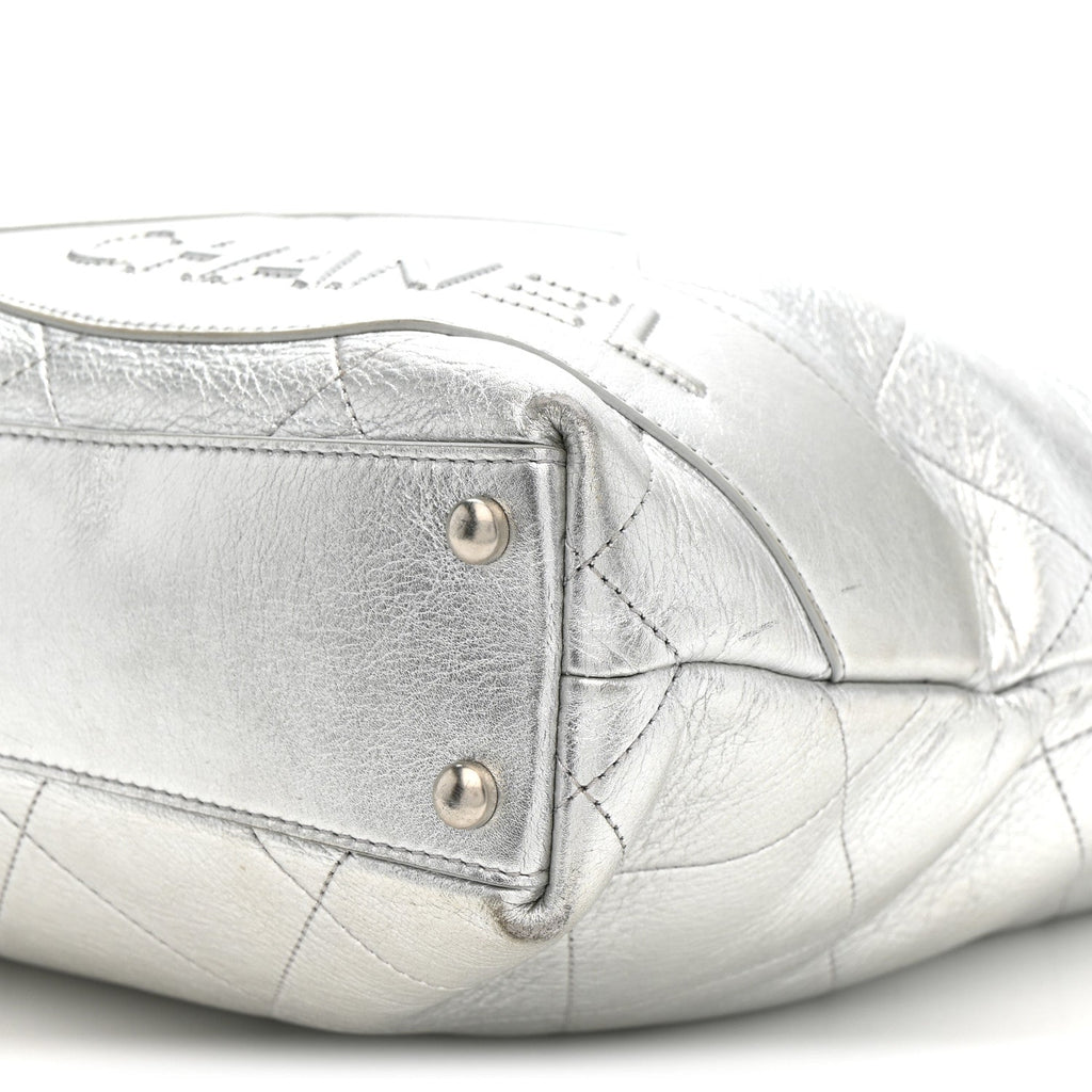 Chanel Metallic Calfskin Stitched CC Club Monaco Tote Silver