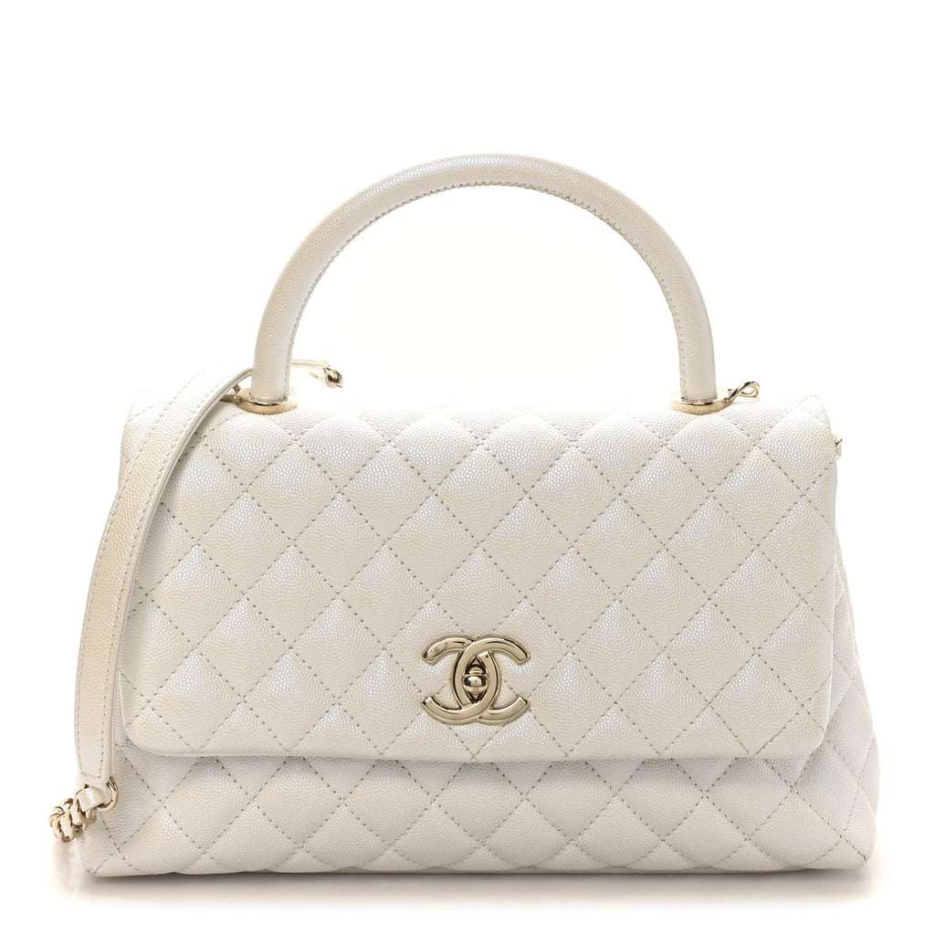 Chanel Iridescent Caviar Quilted Small Coco Handle Flap White