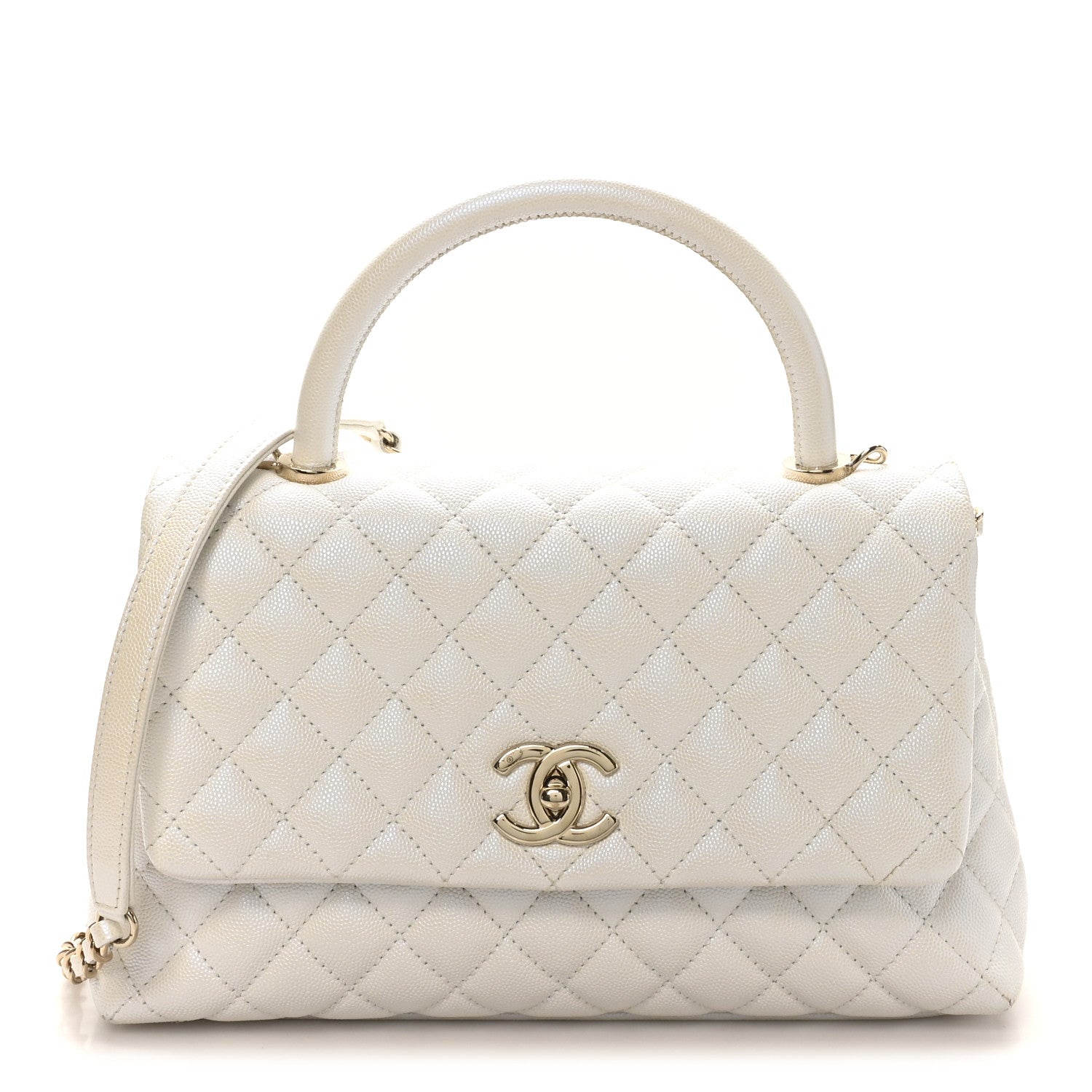 Chanel Iridescent Caviar Quilted Small Coco Handle Flap White