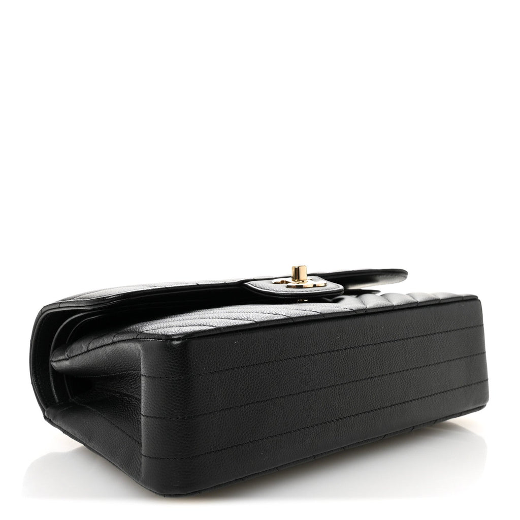 Chanel Caviar Flat Chevron Quilted Small Double Flap Black
