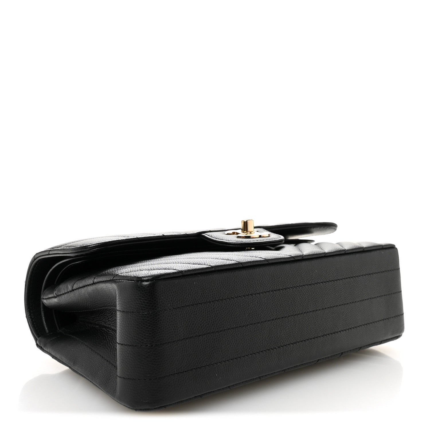 Chanel Caviar Flat Chevron Quilted Small Double Flap Black