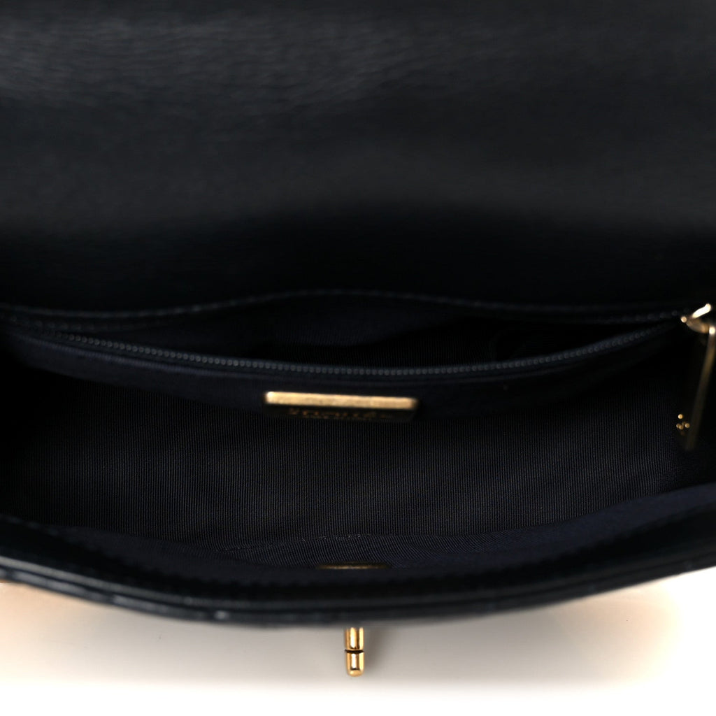 Chanel Calfskin Chevron Quilted Mini Rock The Corner Flap Black