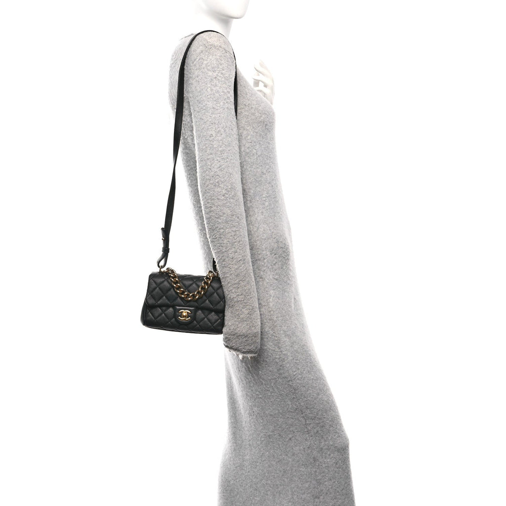 Chanel Shiny Sheepskin Quilted Mini Trapezio Flap Black
