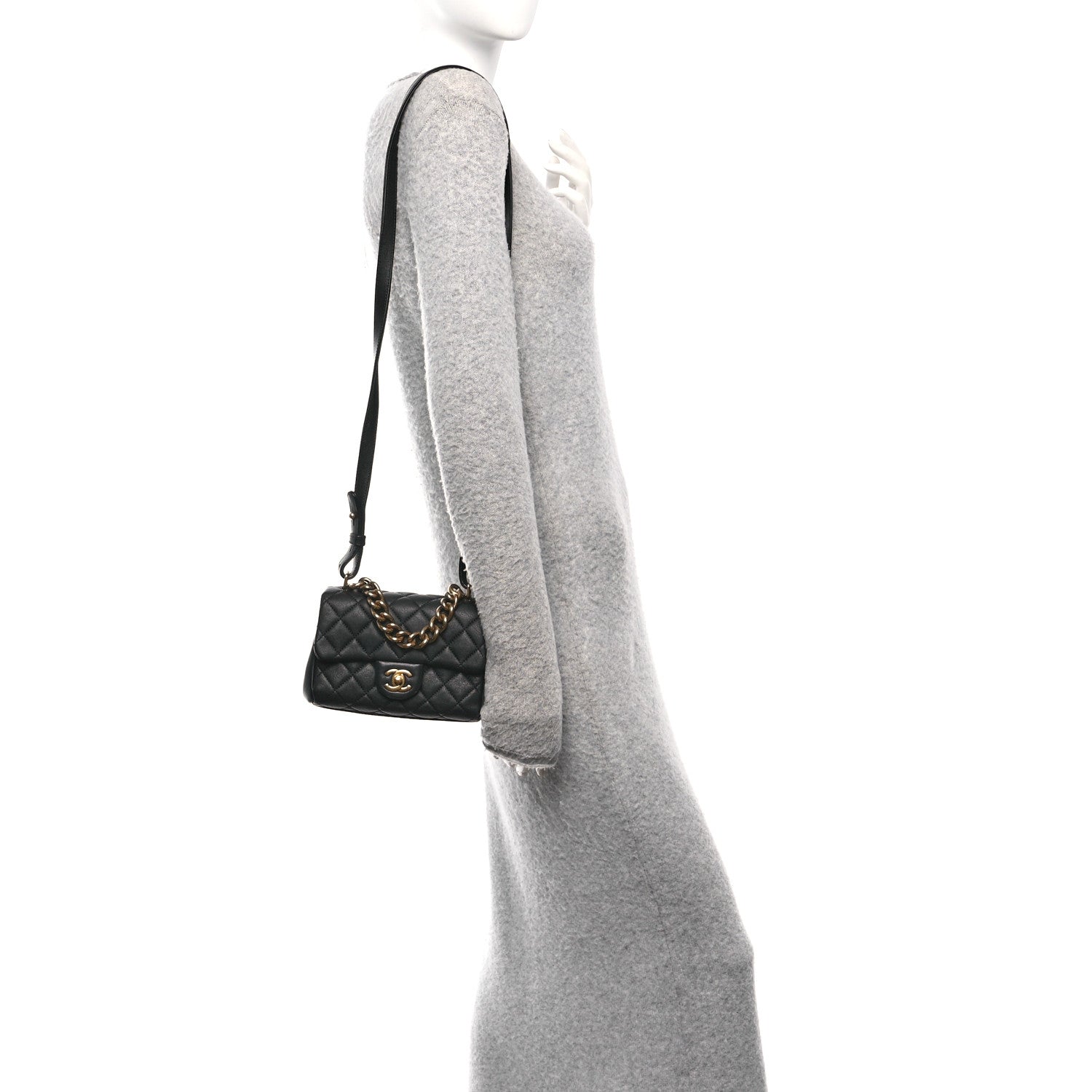 Chanel Shiny Sheepskin Quilted Mini Trapezio Flap Black
