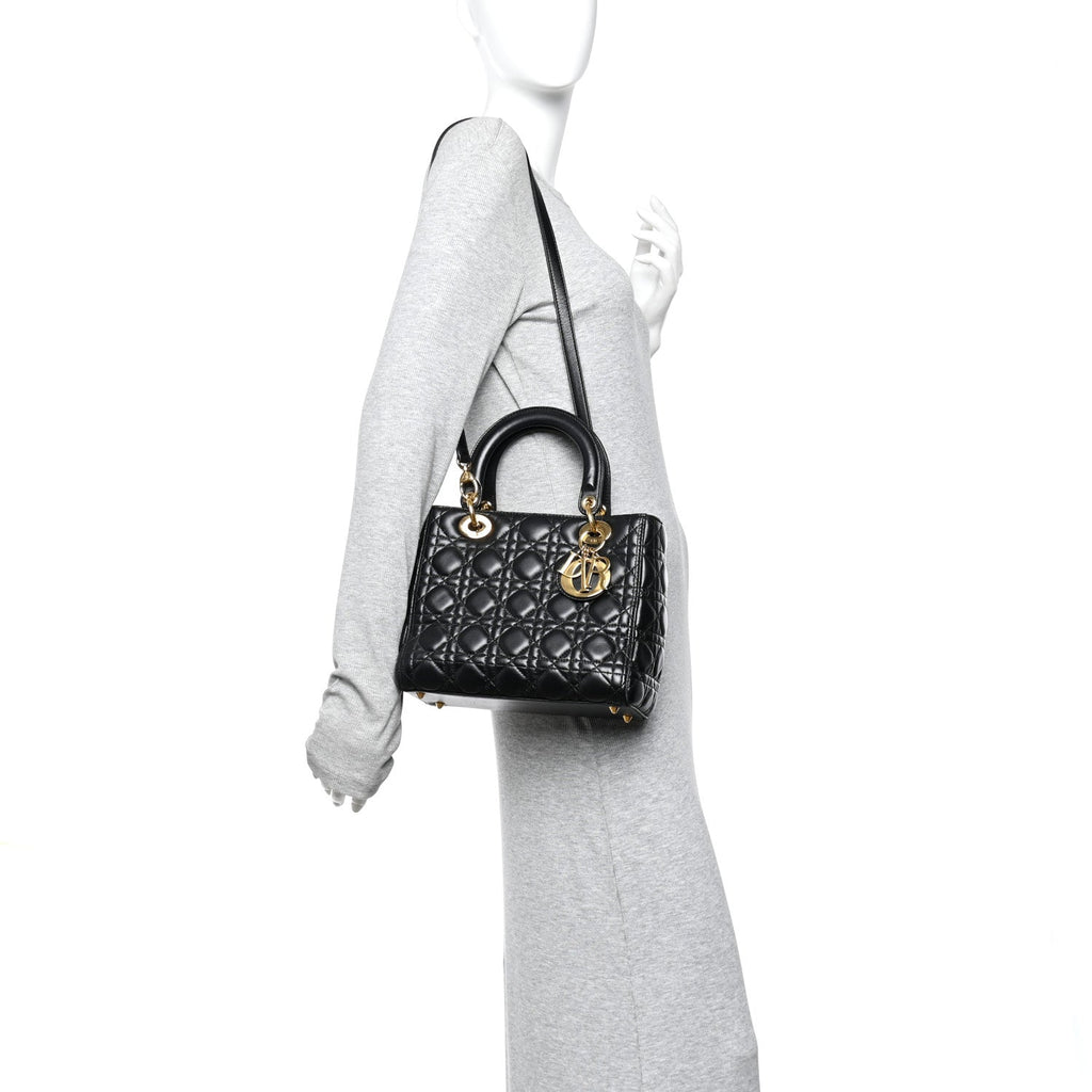 Christian Dior Lambskin Cannage Medium Lady Dior Black
