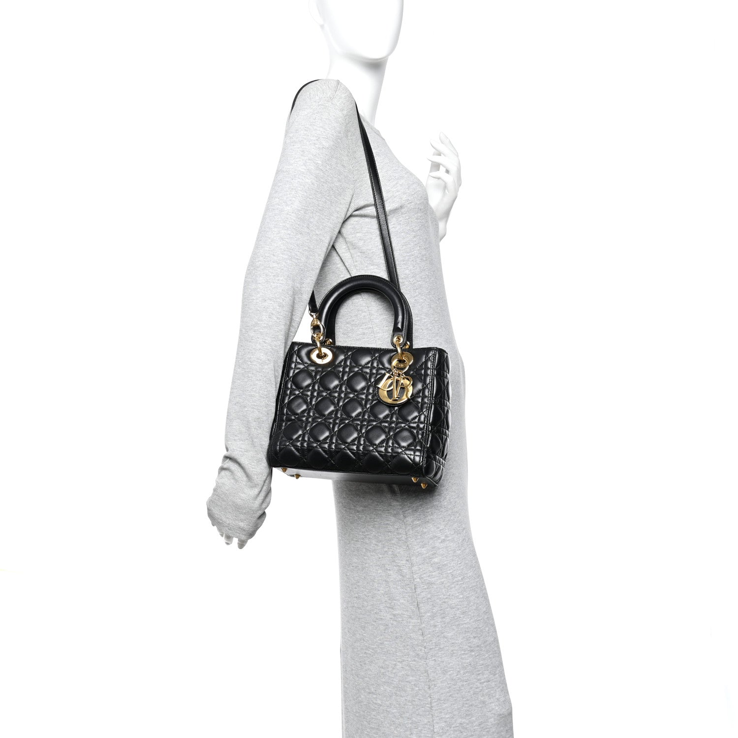 Christian Dior Lambskin Cannage Medium Lady Dior Black