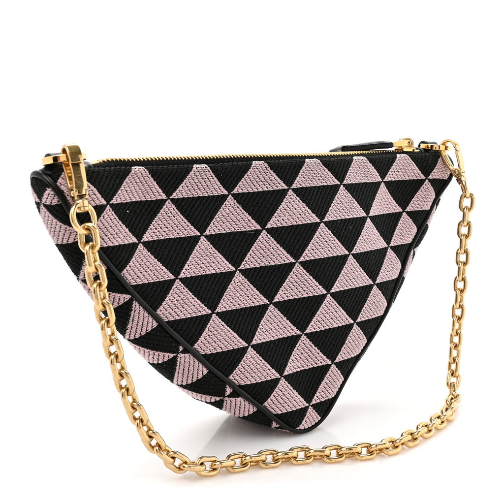 Prada Jacquard Triangolo Symbole Embroidered Mini Triangle Bag Black Alabastro
