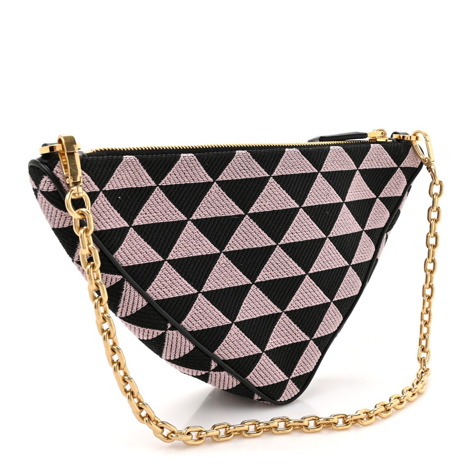 Prada Jacquard Triangolo Symbole Embroidered Mini Triangle Bag Black Alabastro