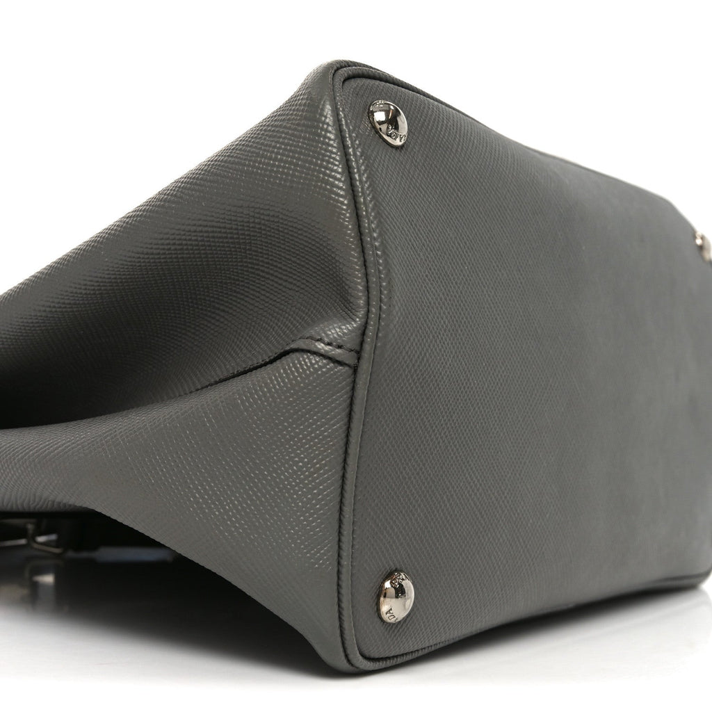 Prada Saffiano Cuir Convertible Top Handle Tote Marmo