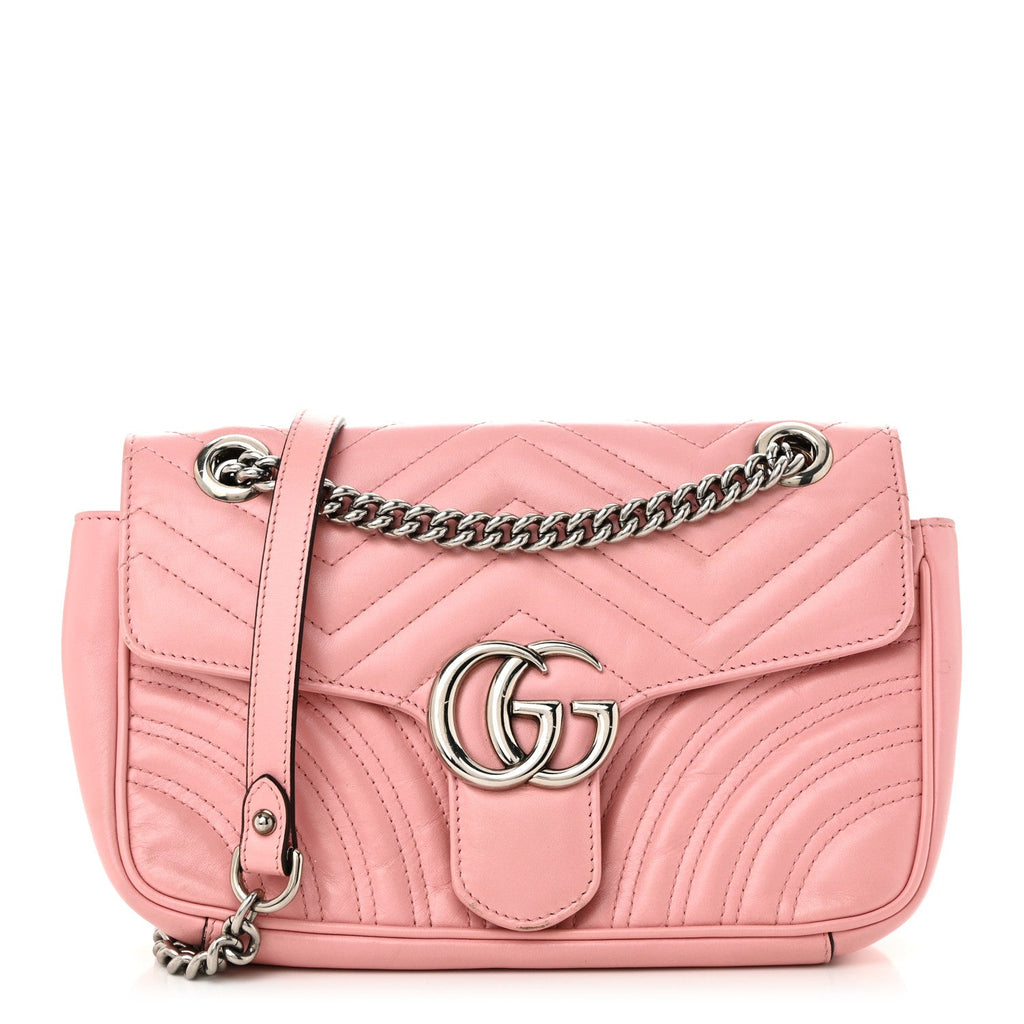 Gucci Calfskin Matelasse Small GG Marmont Shoulder Bag Wild Rose