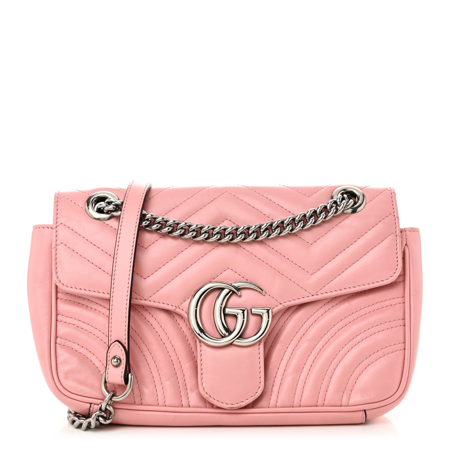 Gucci Calfskin Matelasse Small GG Marmont Shoulder Bag Wild Rose