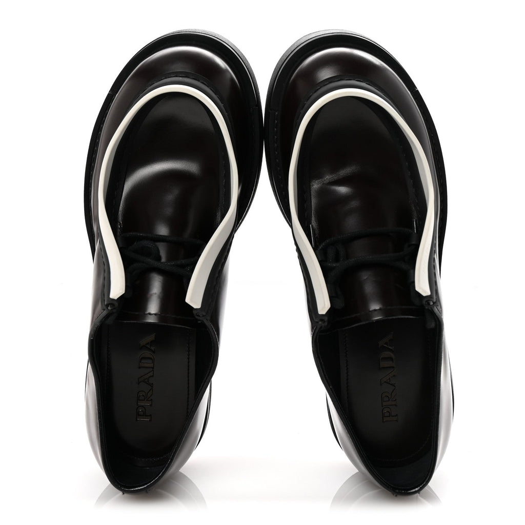 Prada Spazzolato Rois Monolith 55mm Derby Loafers 8 Dark Brown Black