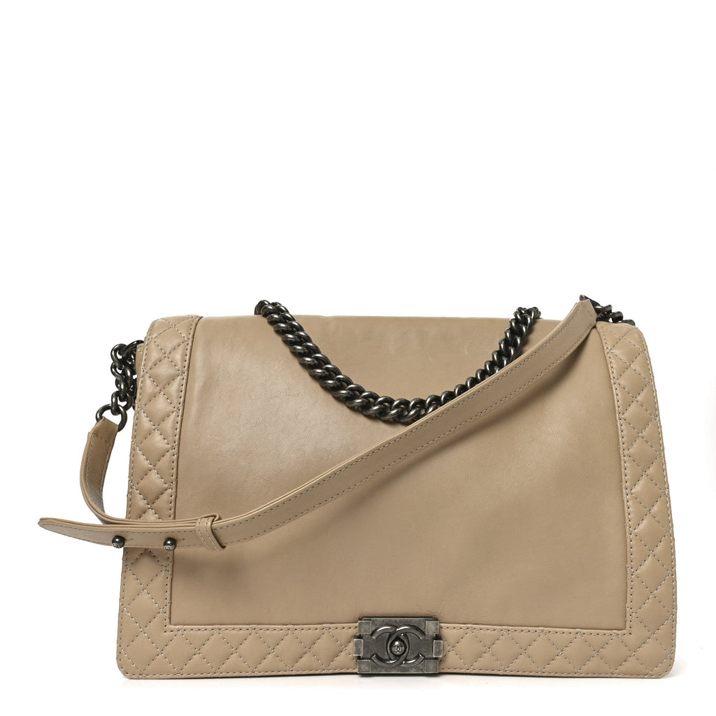 Chanel Calfskin Large Boy Reverso Flap  Beige