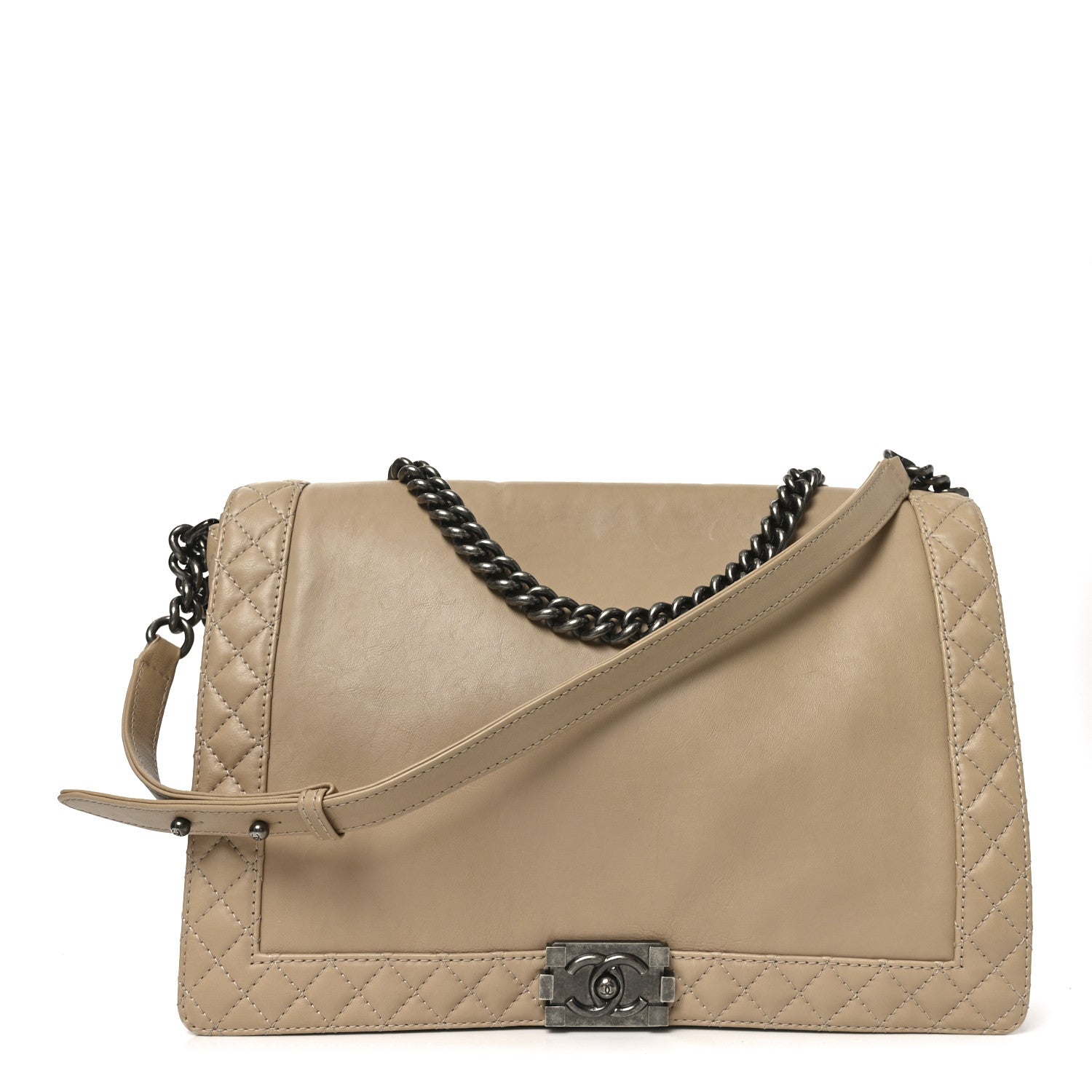 Chanel Calfskin Large Boy Reverso Flap  Beige