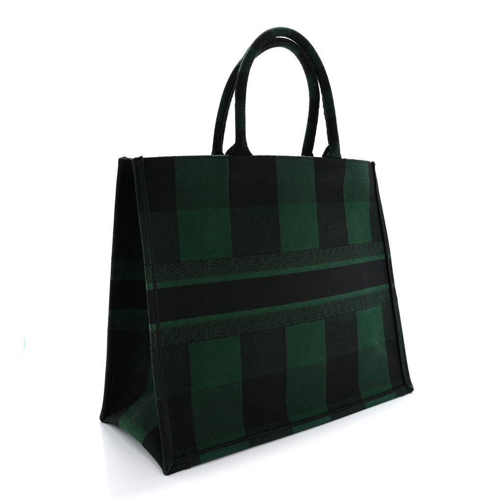 Christian Dior Canvas Embroidered Checkered Book Tote Black Green