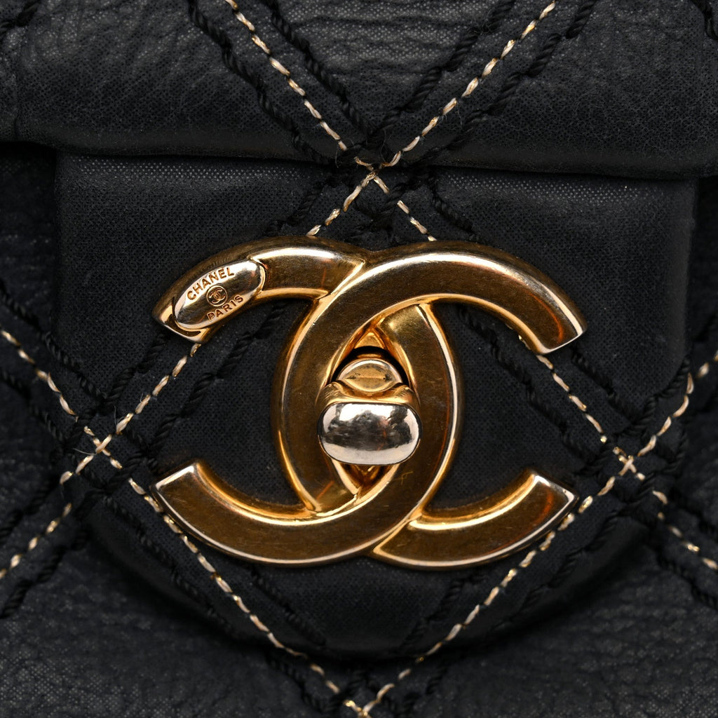 Chanel Iridescent Calfskin Triple Stitched Medium Flap Navy