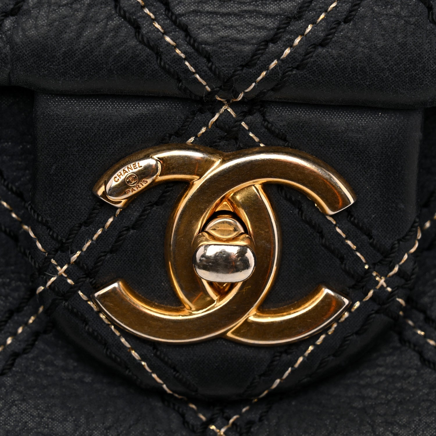 Chanel Iridescent Calfskin Triple Stitched Medium Flap Navy