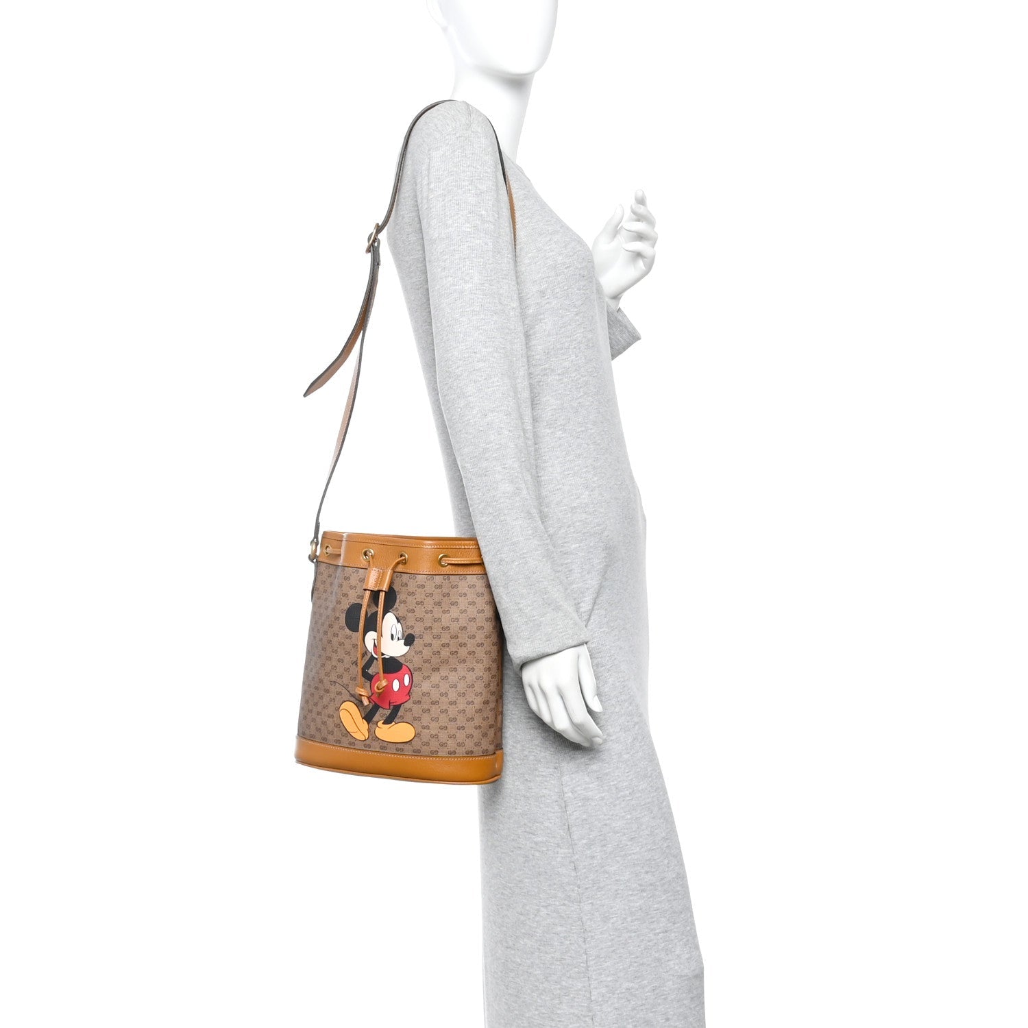 Gucci X DISNEY Mini Vintage GG Supreme Monogram Bucket Bag Beige Vintage Sun Oil