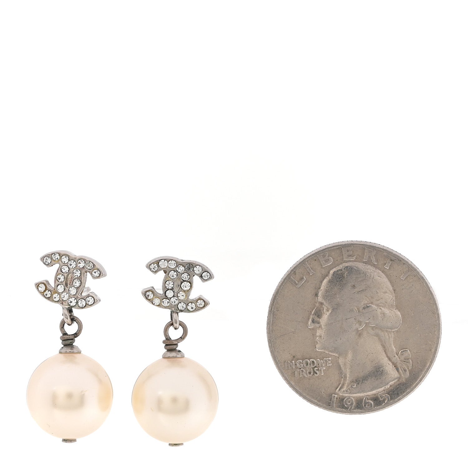 Crystal Pearl CC Drop Earrings Silver Pearly White