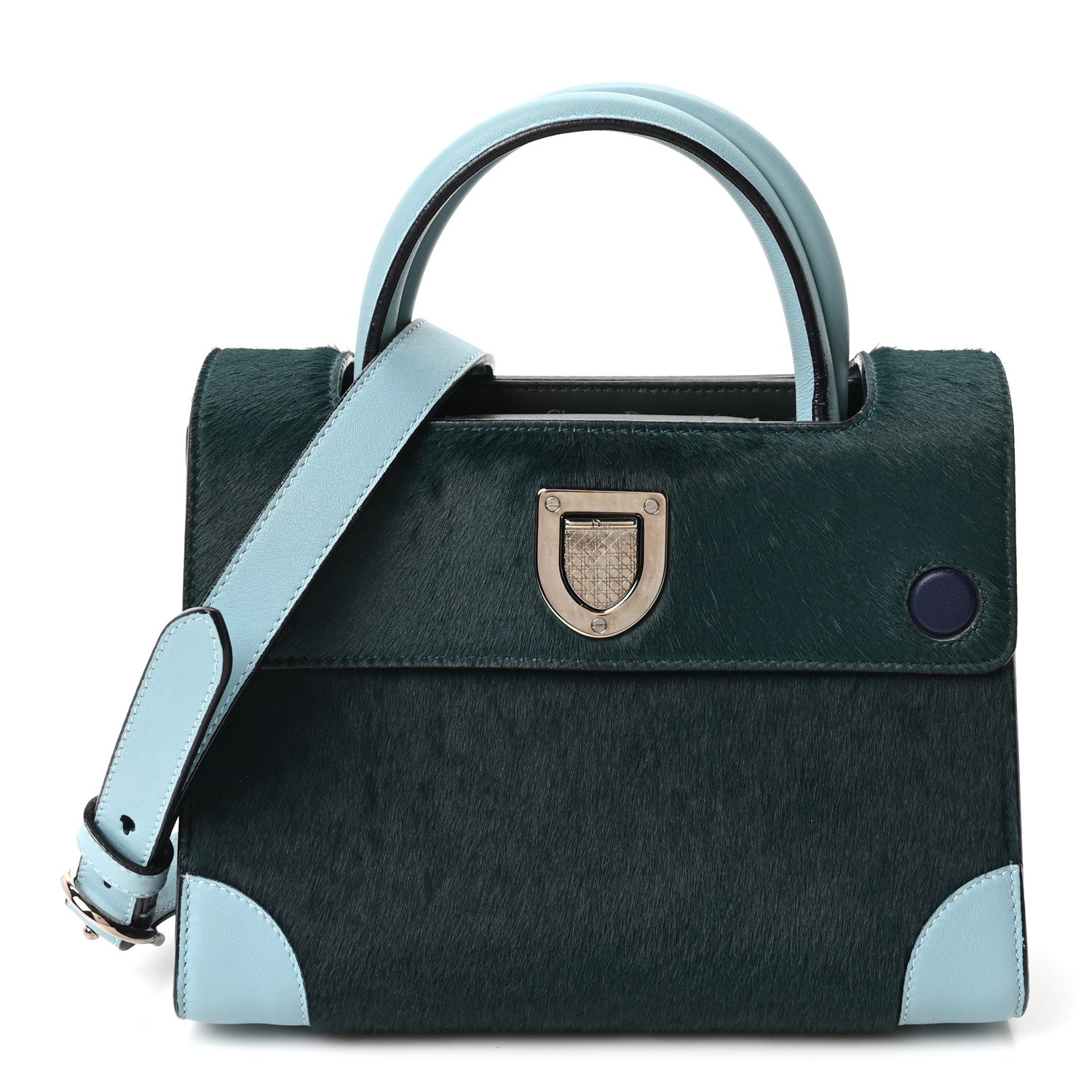 Christian Dior Calf Hair Calfskin Tri-Color Mini Diorever Flap Green