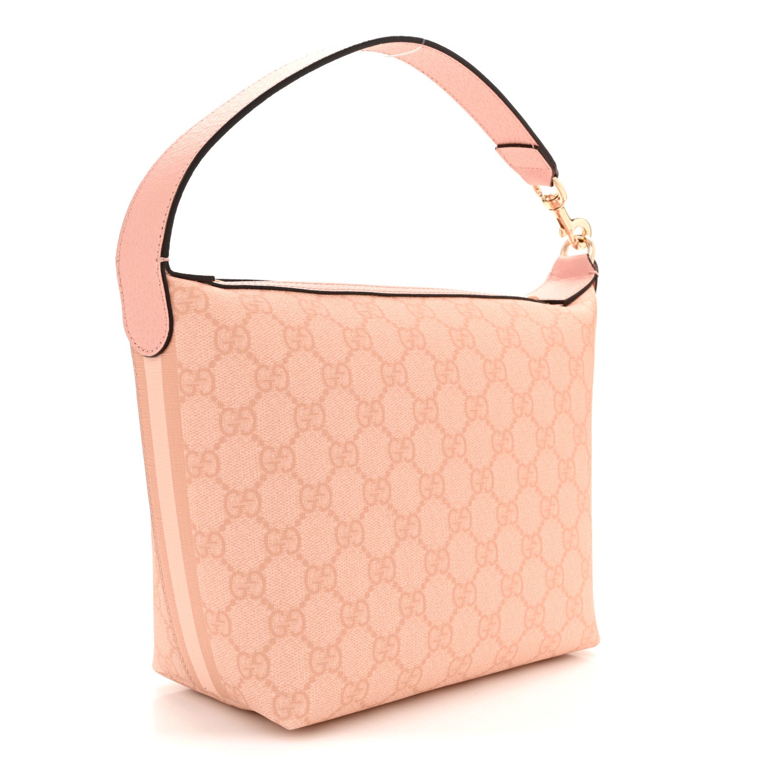 Gucci GG Supreme Monogram Textured Calfskin Web Super Mini Ophidia Shoulder Bag Pink