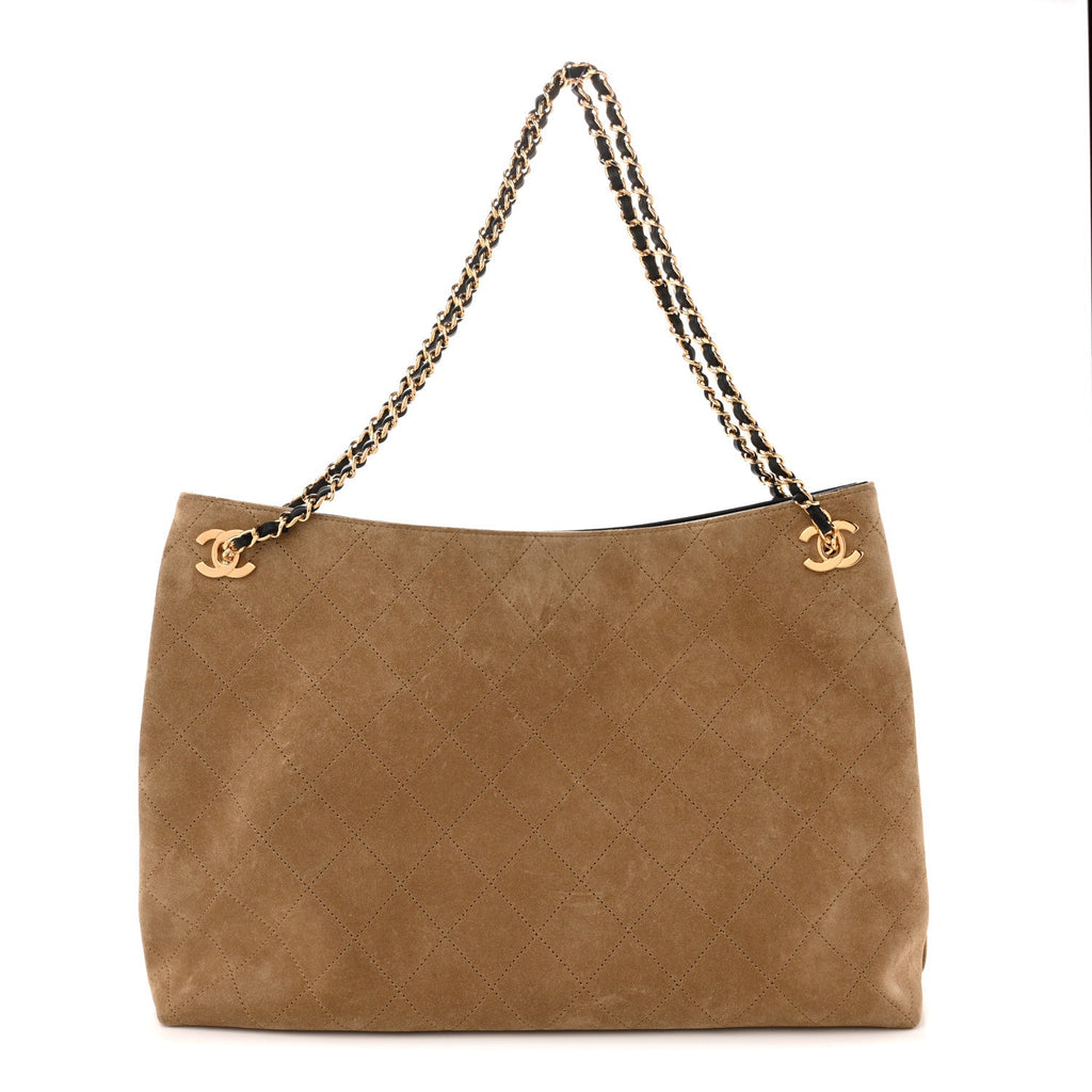 Chanel Suede Quilted Eyes On You Large Shopping Bag Beige