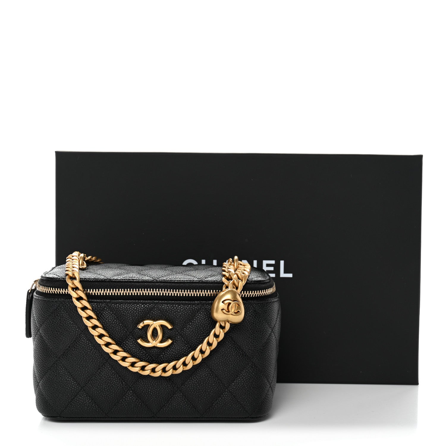 Chanel Caviar Quilted Sweetheart Vanity Case Black