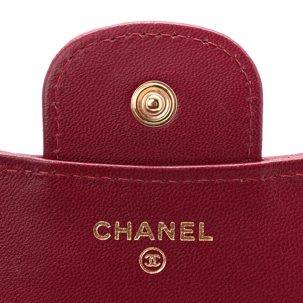 Chanel Lambskin Quilted Top Handle Flap Coin Purse With Chain Burgundy