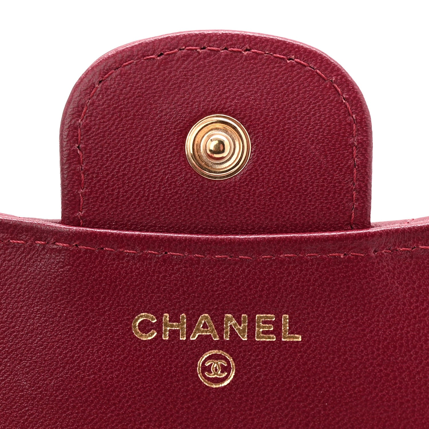 Chanel Lambskin Quilted Top Handle Flap Coin Purse With Chain Burgundy