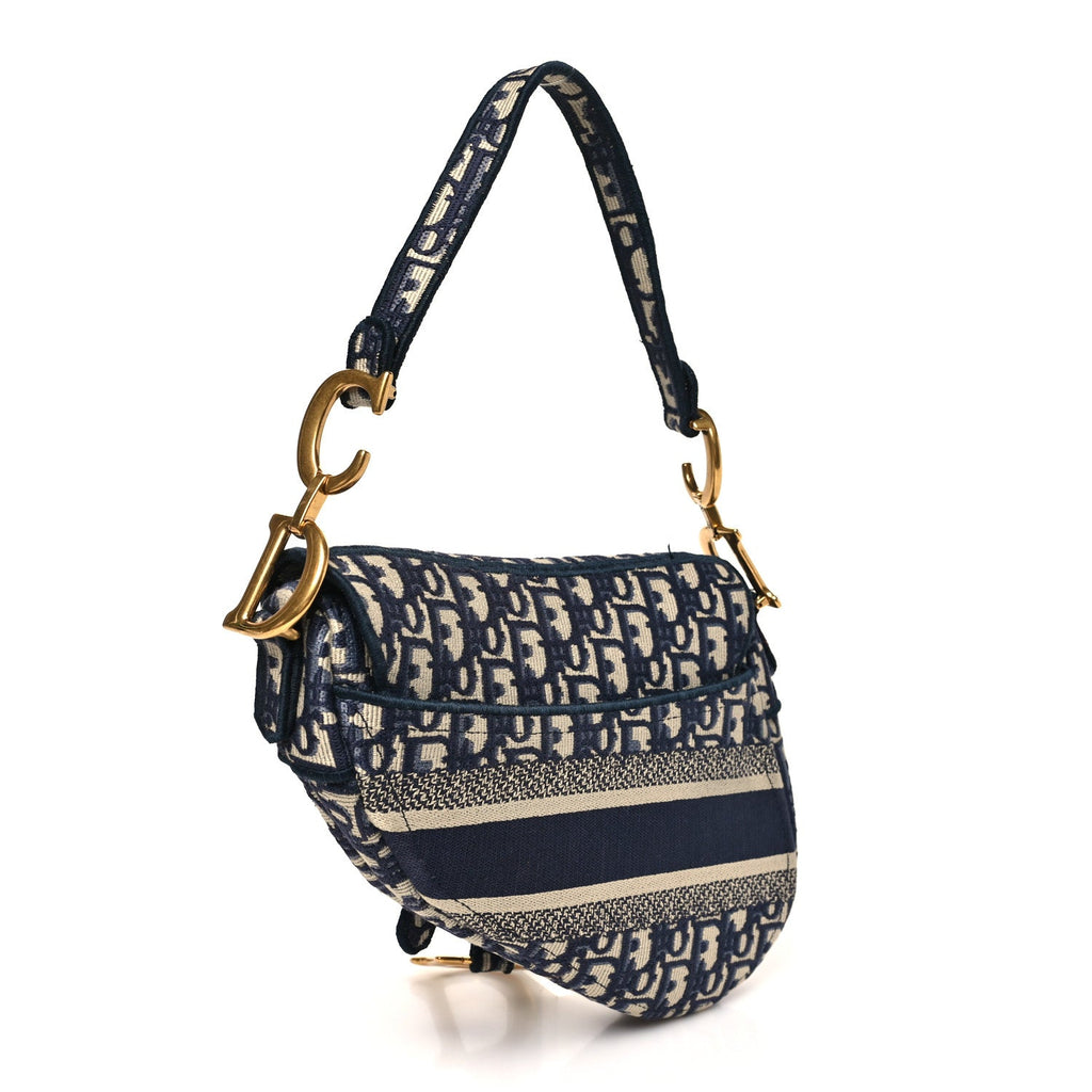 Christian Dior Oblique Embroidered Saddle Bag Blue