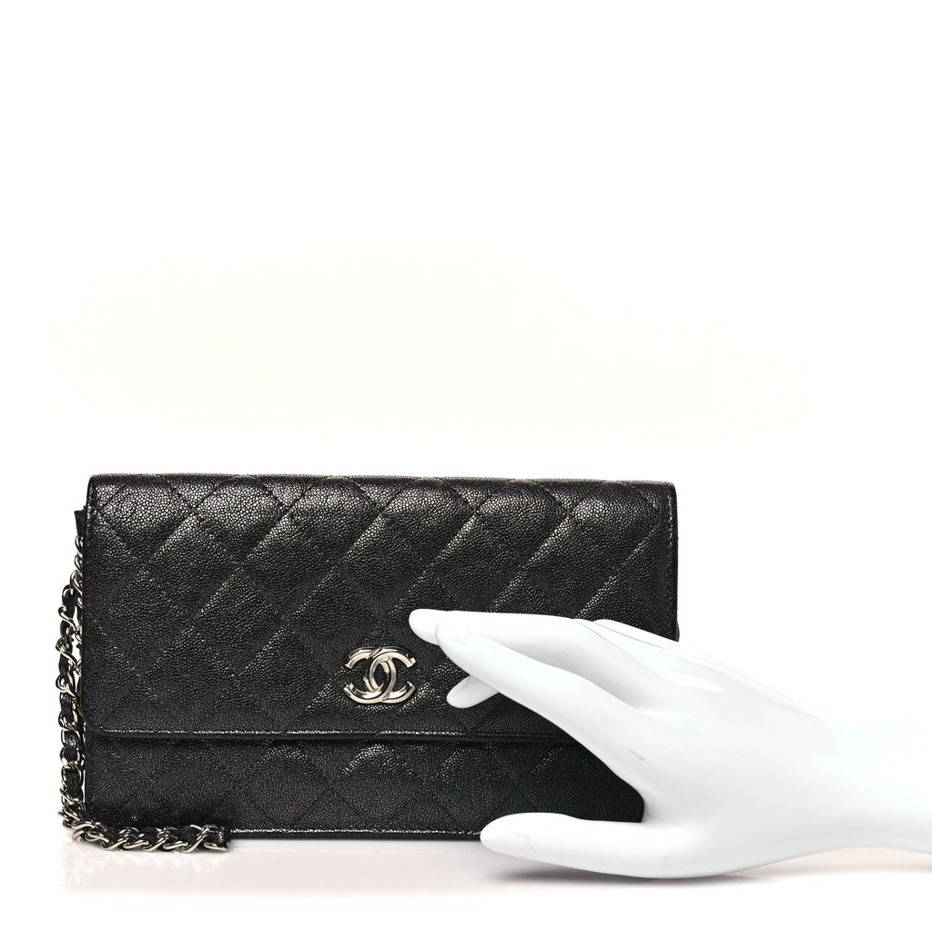 Chanel Iridescent Caviar Quilted Classic Pouch Clutch Black
