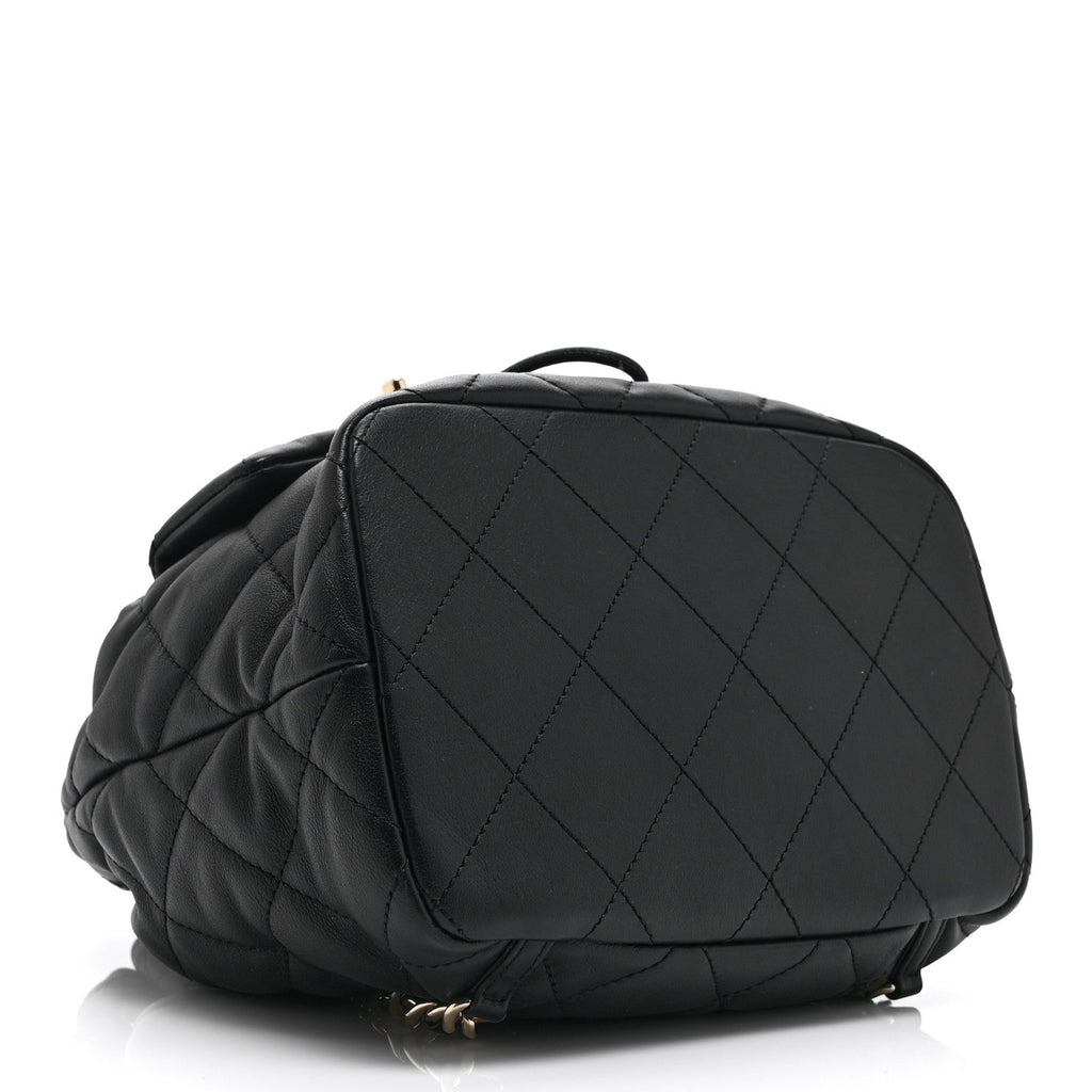 Chanel Lambskin Quilted Double Pocket Drawstring Backpack Black