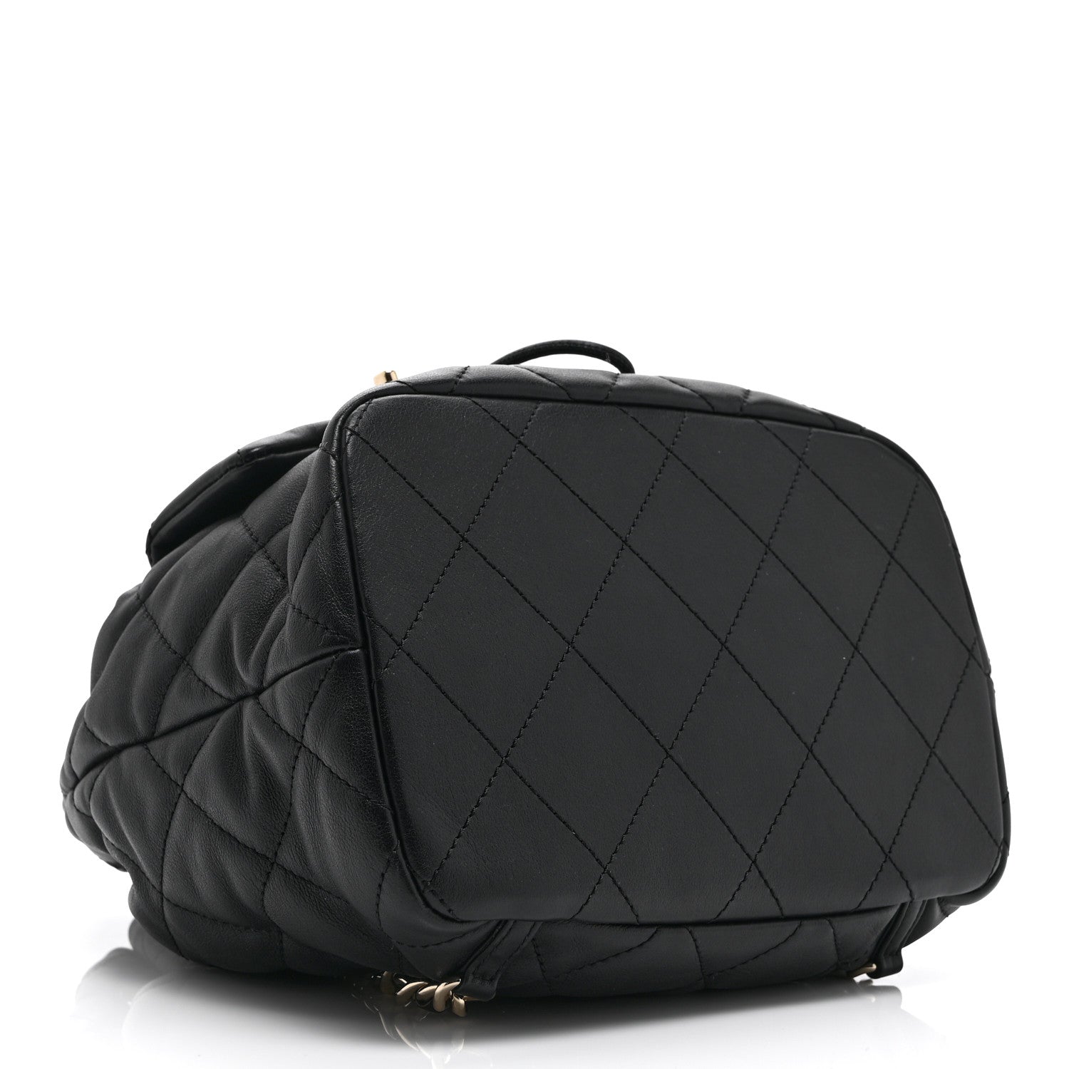 Chanel Lambskin Quilted Double Pocket Drawstring Backpack Black
