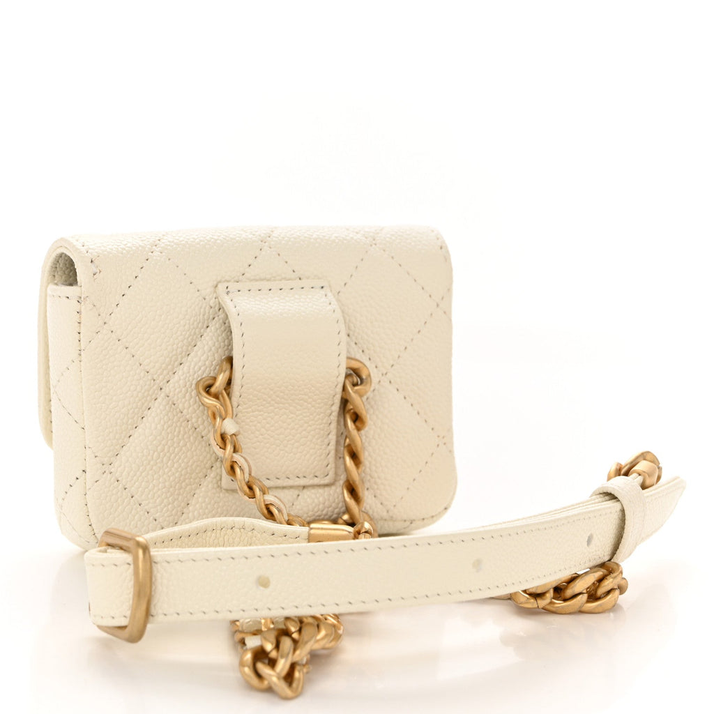 Chanel Shiny Caviar Quilted Chain Melody Belt Bag White