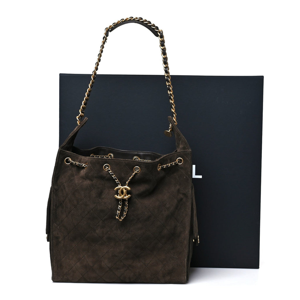 Chanel Suede Quilted Medium Chanel 25 Handbag Dark Brown