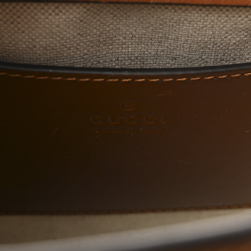 Gucci New Canvas Charisma Calfskin Crystal GG Monogram Mini Diana Tote Bag Camel Ebony