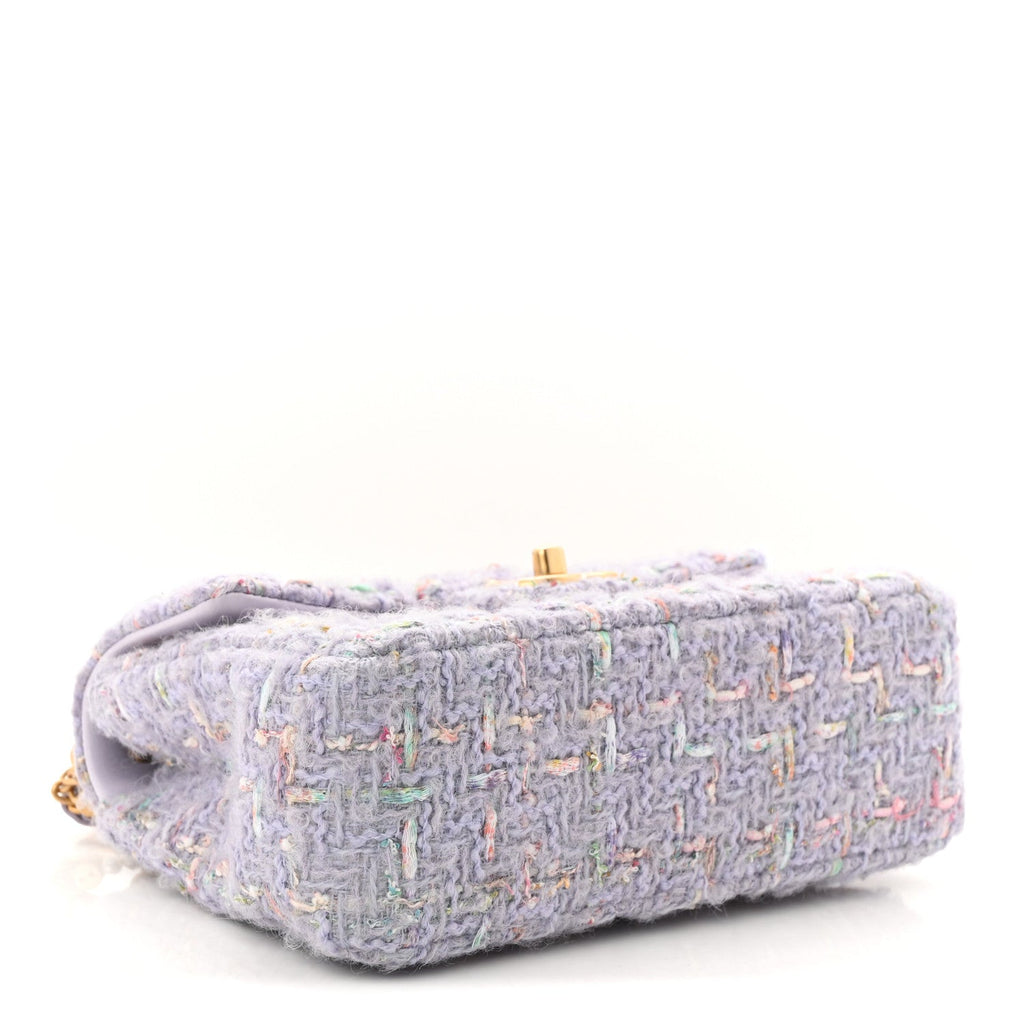 Chanel Tweed Quilted Pearl Twist Mini Rectangular Flap Purple
