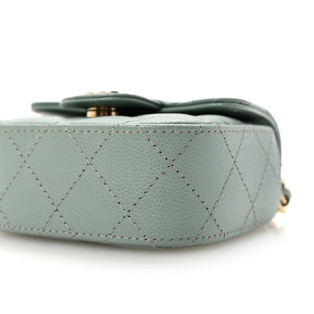 Chanel Caviar Quilted Mini Clutch With Chain Light Green