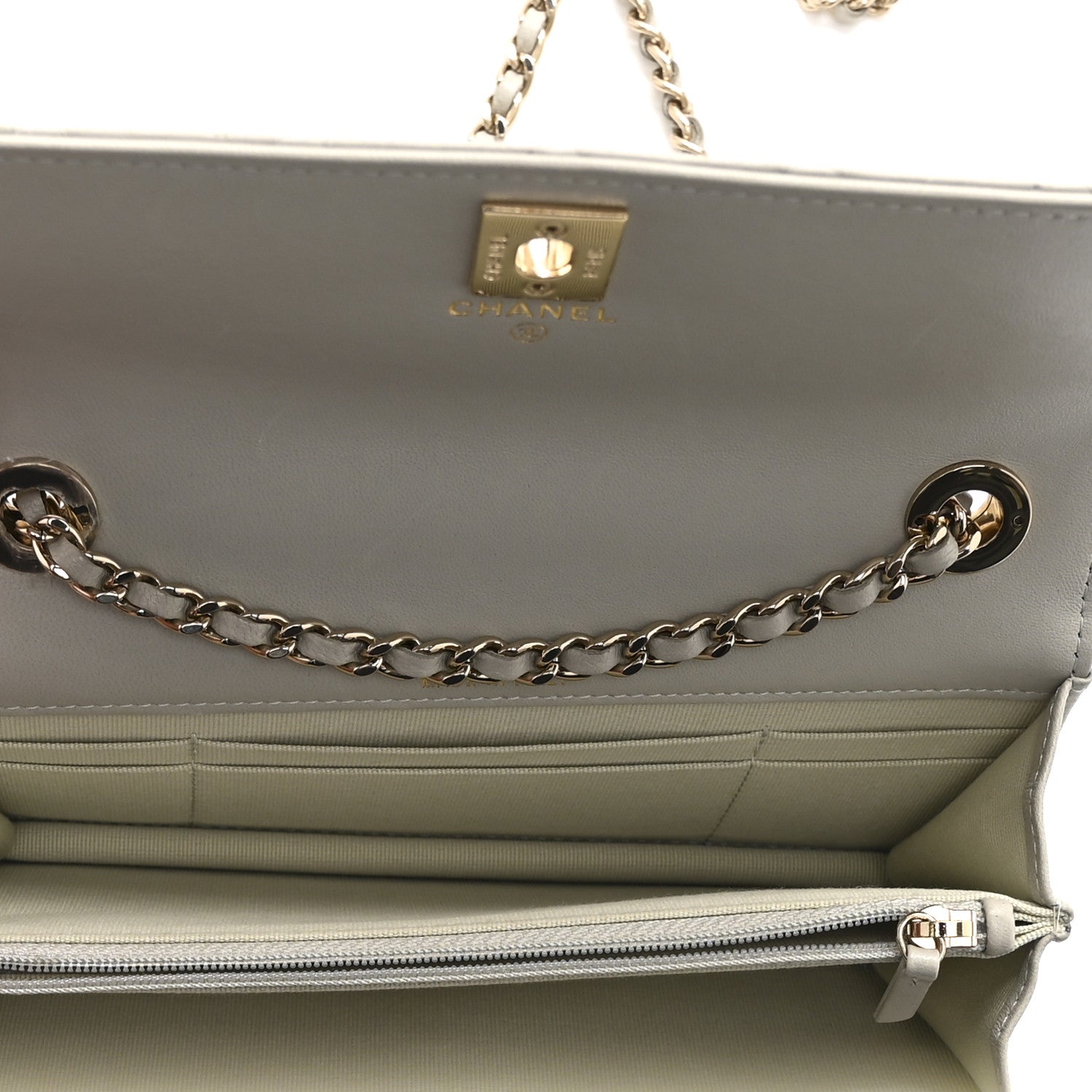 Chanel Lambskin Quilted Trendy CC Dual Handle Clutch With Chain Grey