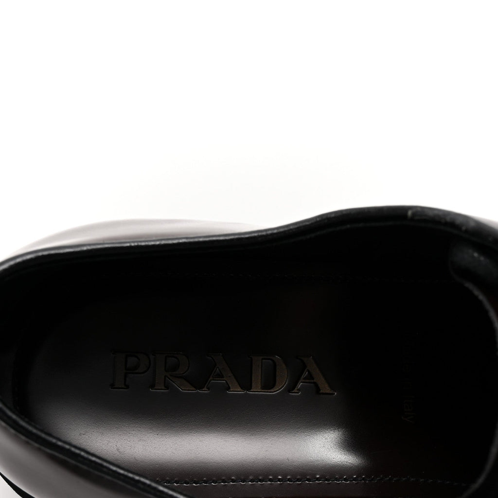 Prada Spazzolato Rois Monolith 55mm Derby Loafers 8 Dark Brown Black