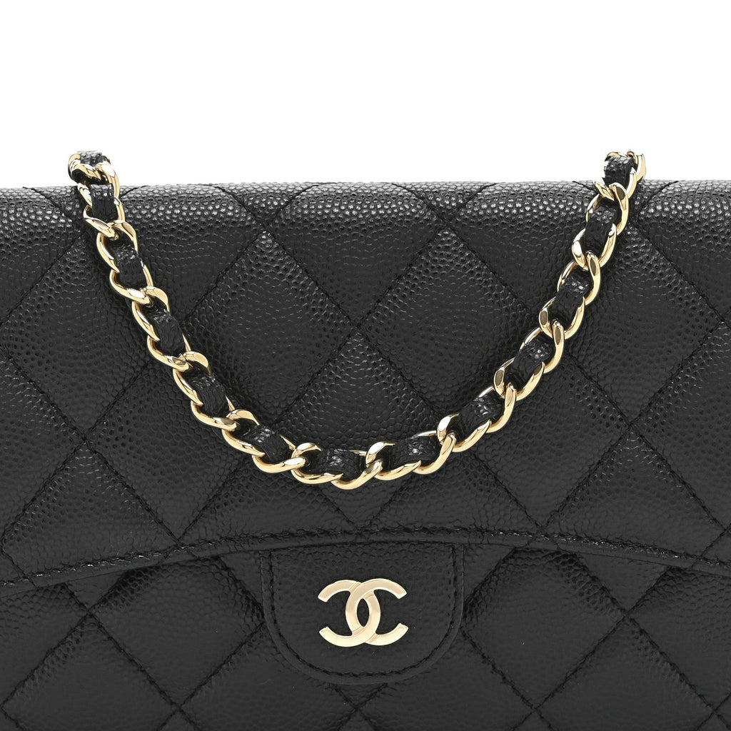Caviar Quilted Flap Phone Holder With Chain Black