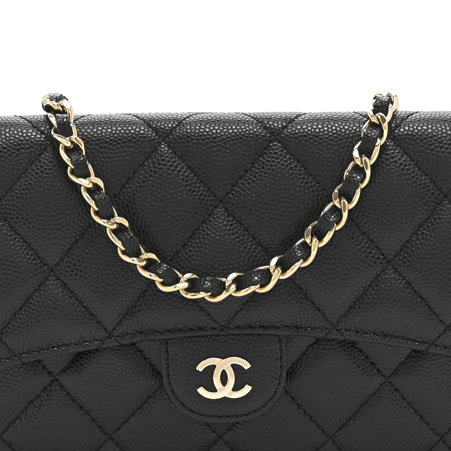 Caviar Quilted Flap Phone Holder With Chain Black