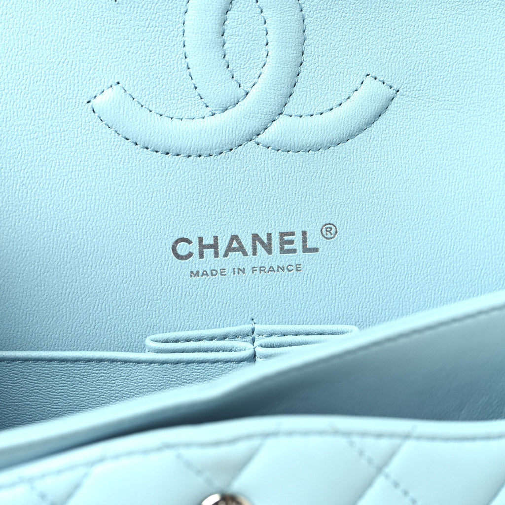 Chanel Lambskin Quilted Medium Double Flap Light Blue